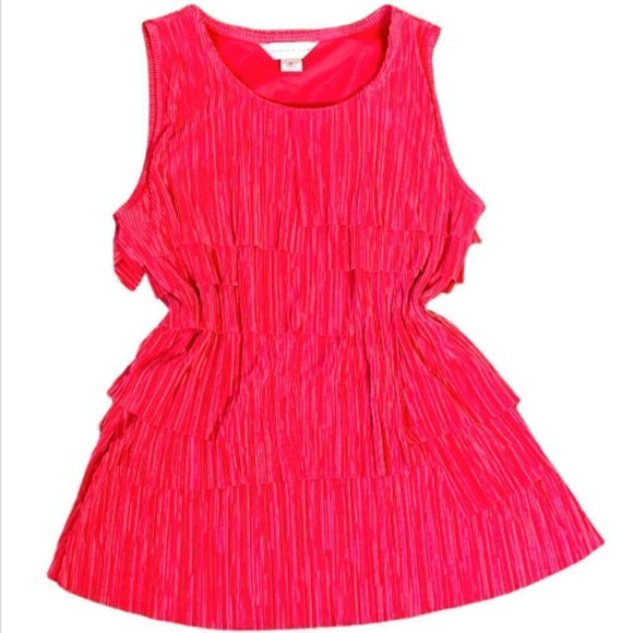 Christopher & Banks S Pink Asymmetric Crinkle Layer Tank Top Barbiecore 18C - Picture 2 of 8